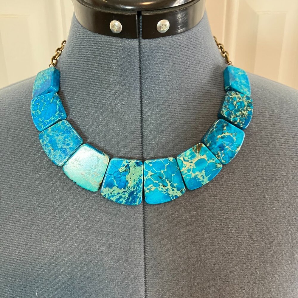 Handcrafted Natural Turquoise Blue Sea Sediment Jasper Necklace - 18" Long - Picture 3 of 3
